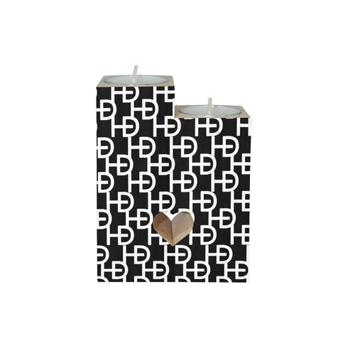 HEED DÉCORE WOODEN CANDLE HOLDER BLACK & WHITE MONOGRAM PRINT